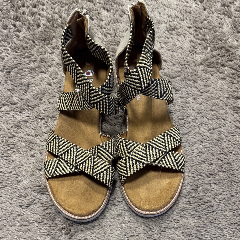 BOBS from Skechers Black and Tan Patterned Sandals